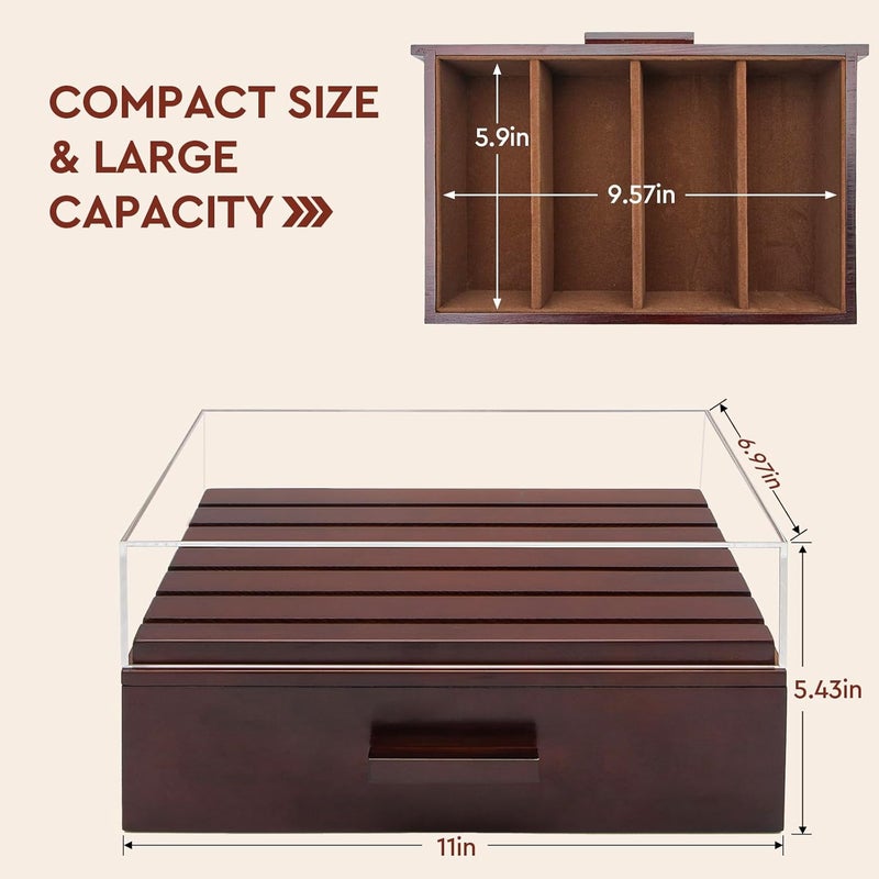 ULTRGEE Challenge Coin Display Case, Military Coin Collection Holder with Wooden Coin Box, Drawers, and Clear Acrylic Lid – Gifts for Coins Collectors (6 Rows) - Image 2